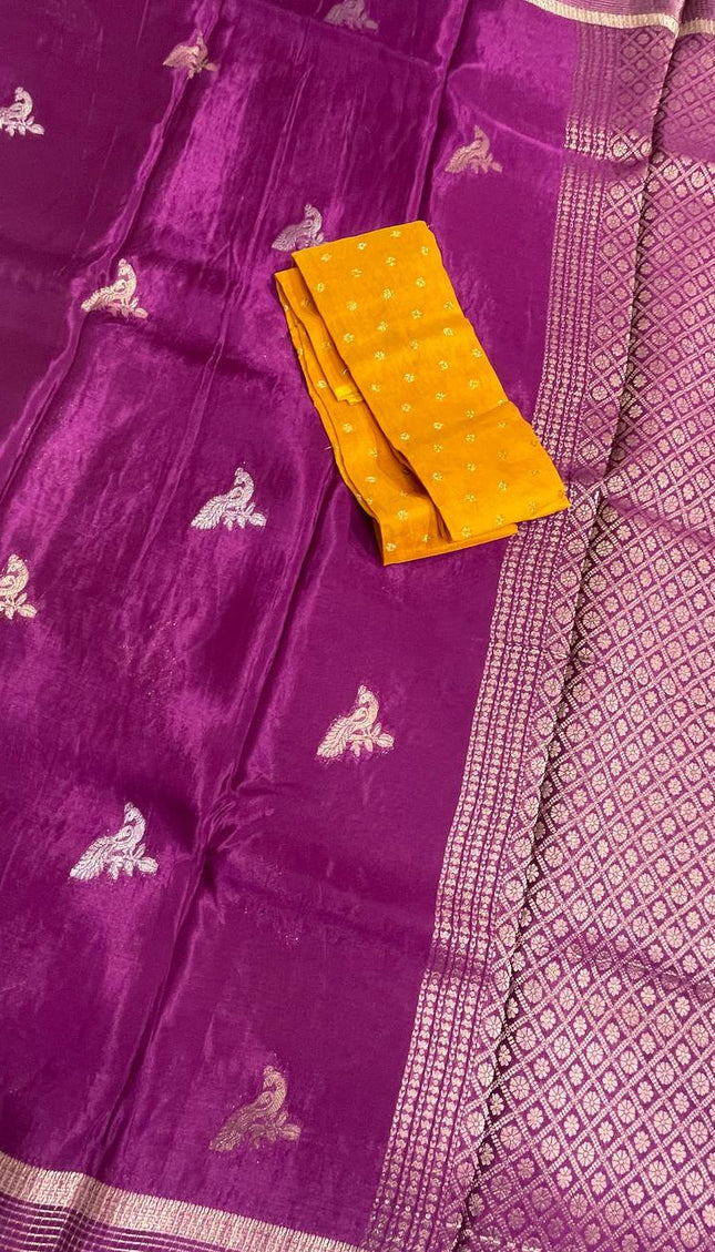 Deep Purple Crepe Silk Saree with Rich Check Pallu |DS18