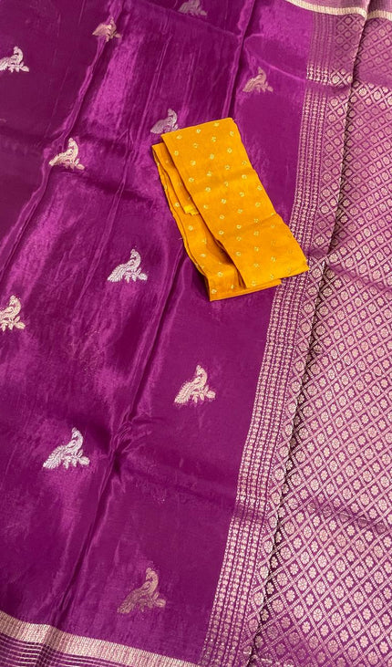 Deep Purple Crepe Silk Saree with Rich Check Pallu |DS18