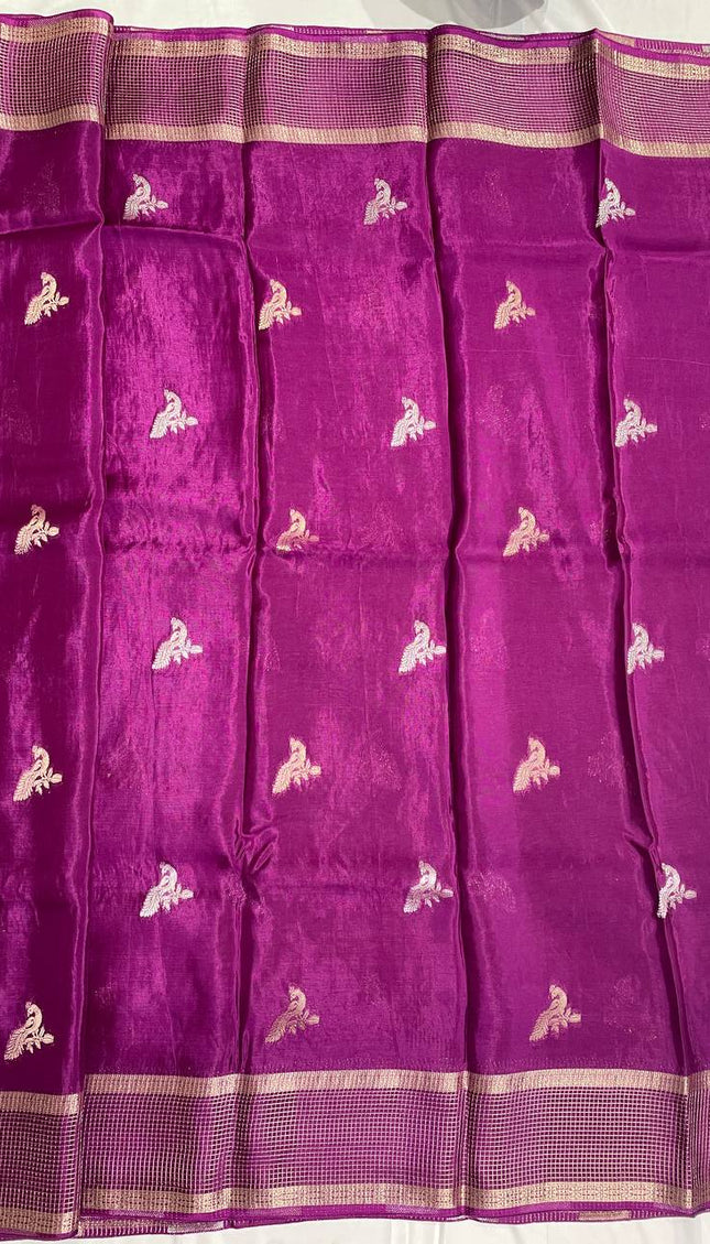 Deep Purple Crepe Silk Saree with Rich Check Pallu |DS18
