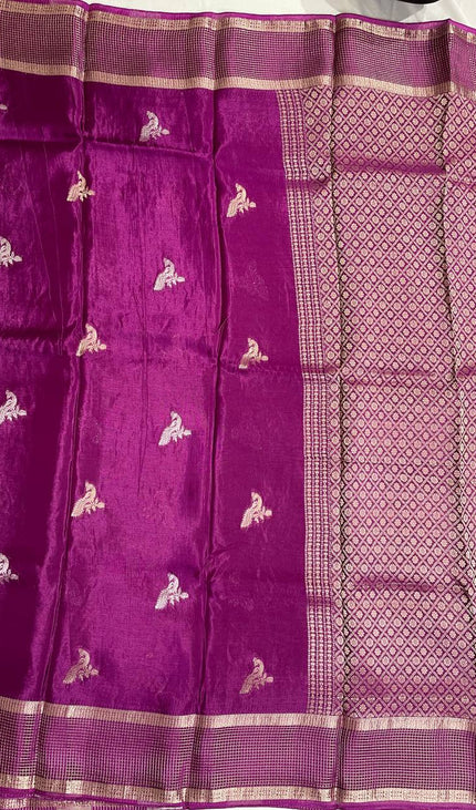 Deep Purple Crepe Silk Saree with Rich Check Pallu |DS18