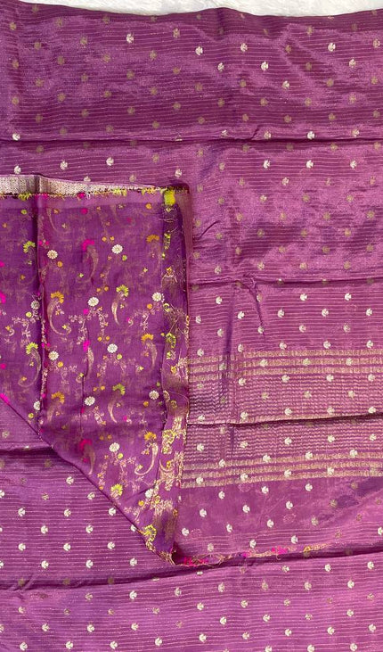 Lavender Purple Crepe Silk Saree with Floral Zari Border |DS19|