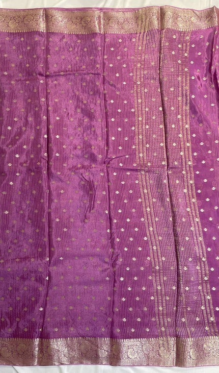 Lavender Purple Crepe Silk Saree with Floral Zari Border |DS19|