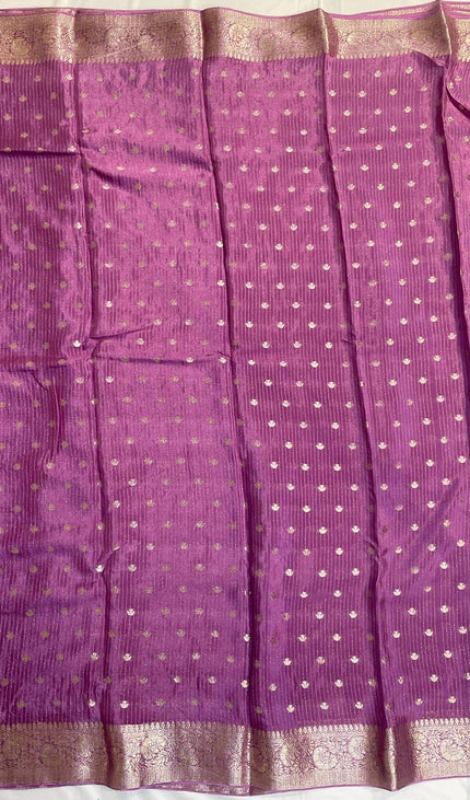 Lavender Purple Crepe Silk Saree with Floral Zari Border |DS19|