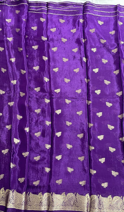 Deep Violet Crepe Silk Saree with Grand Zari Border |DS20|