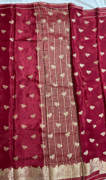Maroon Crepe Silk Saree with Grand Zari Border & Contrast Blouse |DS20|