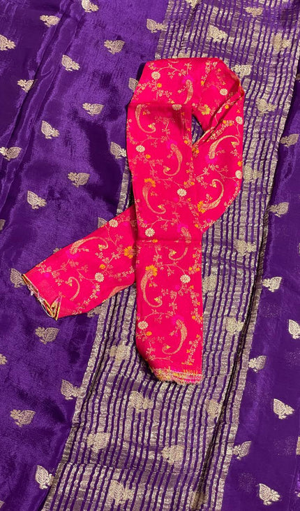 Deep Violet Crepe Silk Saree with Grand Zari Border |DS20|
