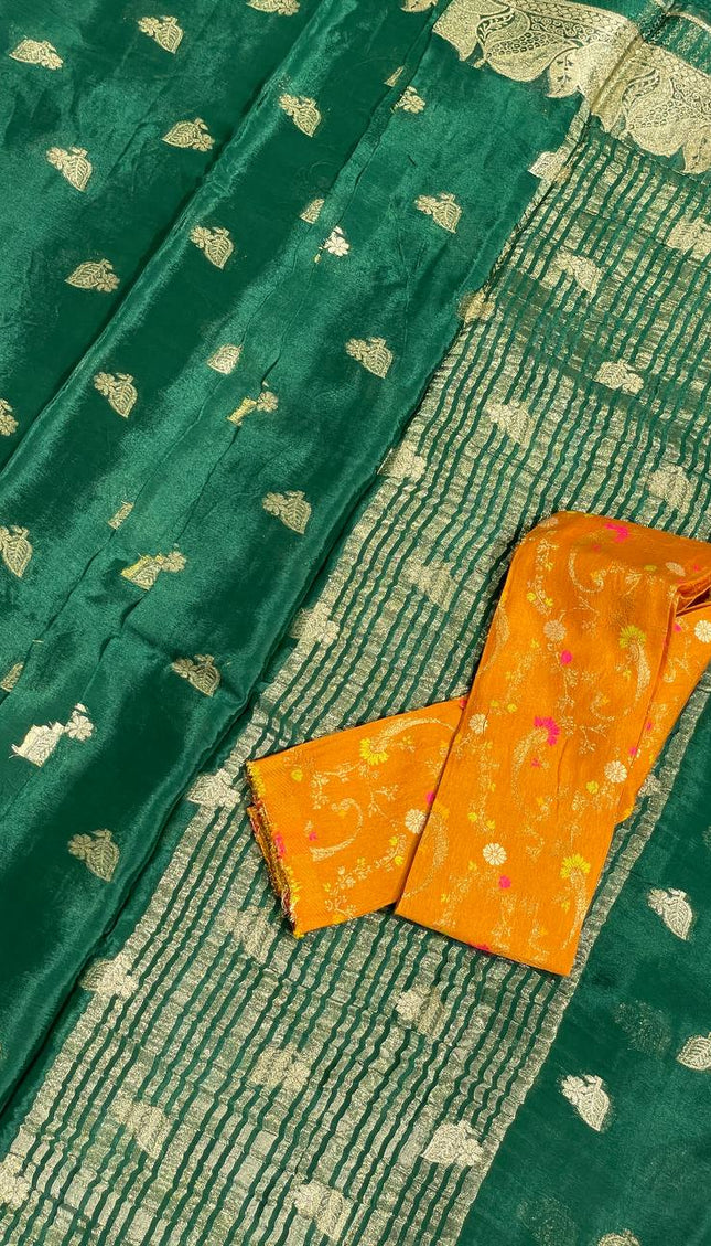 Bottle Green Crepe Silk Saree with Rich Zari Weaving |DS20|