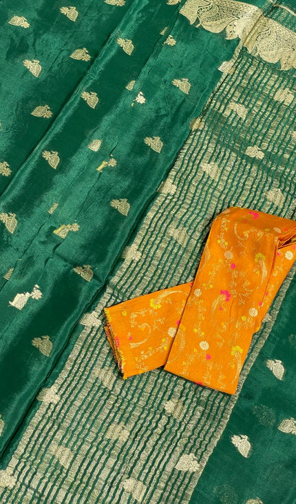 Bottle Green Crepe Silk Saree with Rich Zari Weaving |DS20|