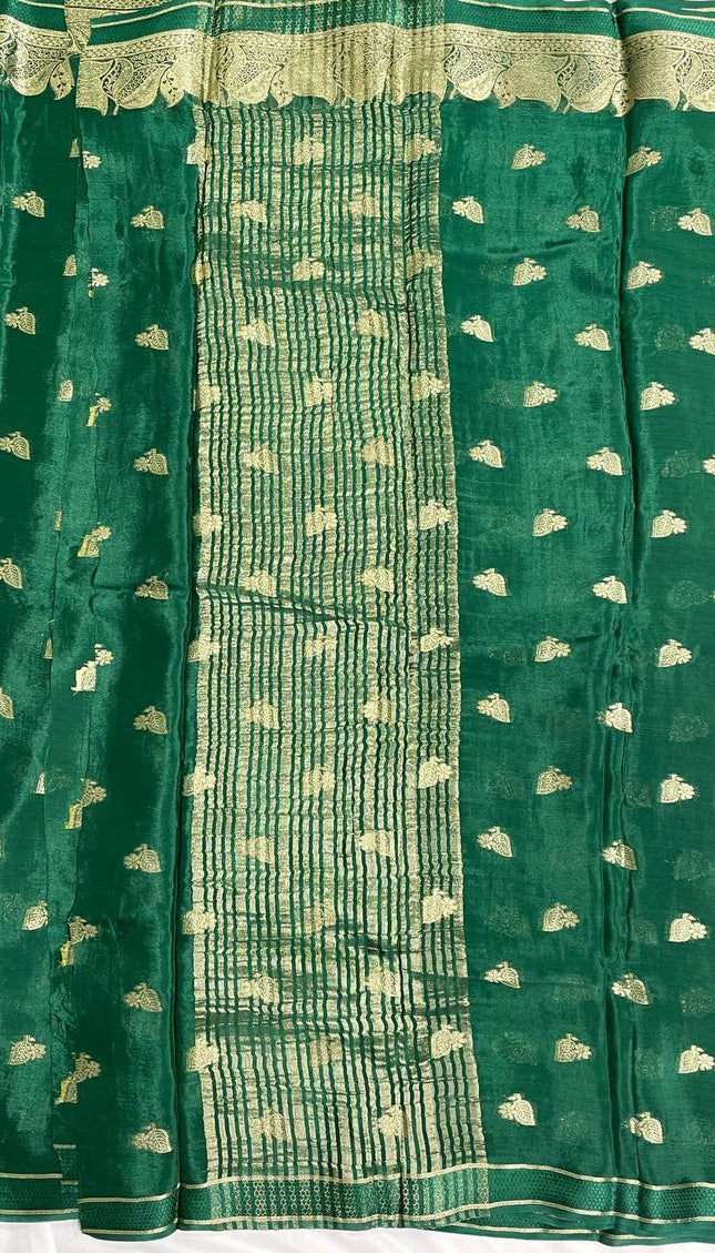 Bottle Green Crepe Silk Saree with Rich Zari Weaving |DS20|