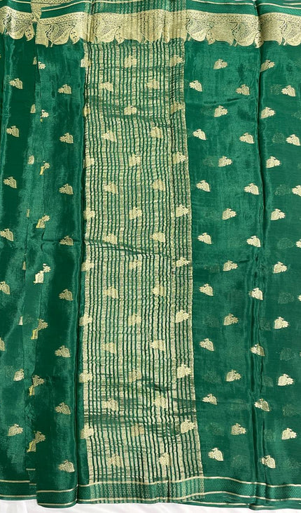 Bottle Green Crepe Silk Saree with Rich Zari Weaving |DS20|