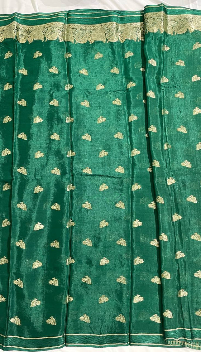 Bottle Green Crepe Silk Saree with Rich Zari Weaving |DS20|
