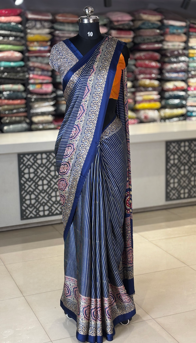 Navy Blue Semi Dola Silk saree|S31_2