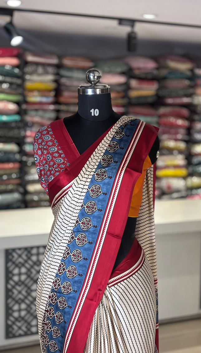 Cream and Blue Semi Dola Silk saree|s31_3