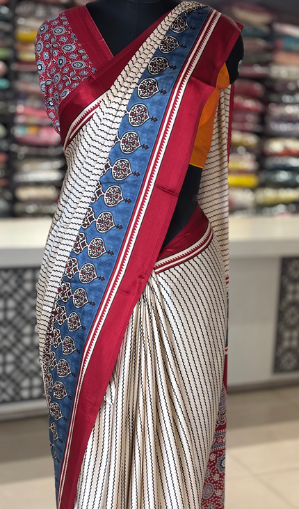 Cream and Blue Semi Dola Silk saree|s31_3