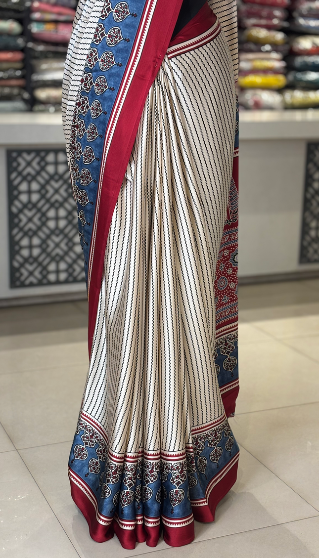 Cream and Blue Semi Dola Silk saree|s31_3