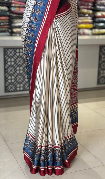 Cream and Blue Semi Dola Silk saree|s31_3