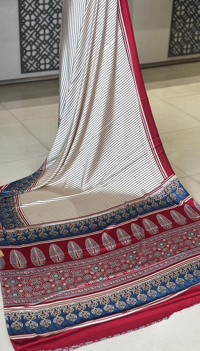 Cream and Blue Semi Dola Silk saree|s31_3