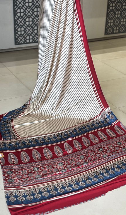 Cream and Blue Semi Dola Silk saree|s31_3