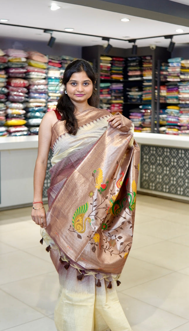 Cream & Wine Cotton Silk Paithani Saree| CS12_1