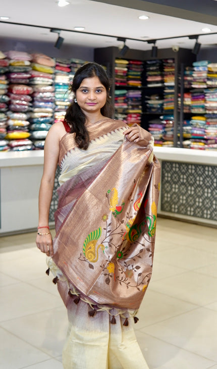Cream & Wine Cotton Silk Paithani Saree| CS12_1