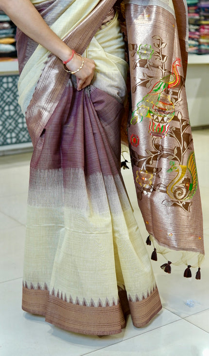 Cream & Wine Cotton Silk Paithani Saree| CS12_1