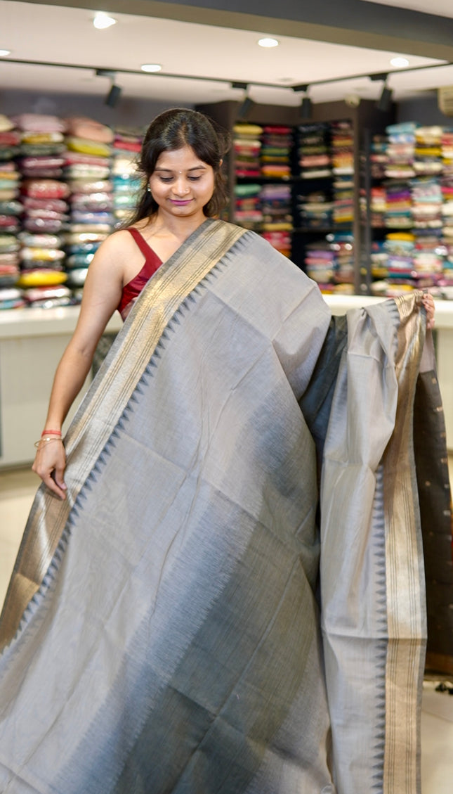 Elegant Silver Grey Cotton Silk Paithani Saree| CS12_4