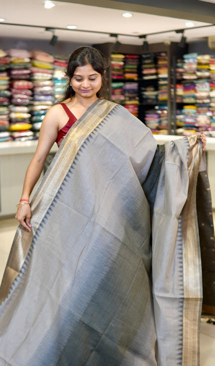 Elegant Silver Grey Cotton Silk Paithani Saree| CS12_4