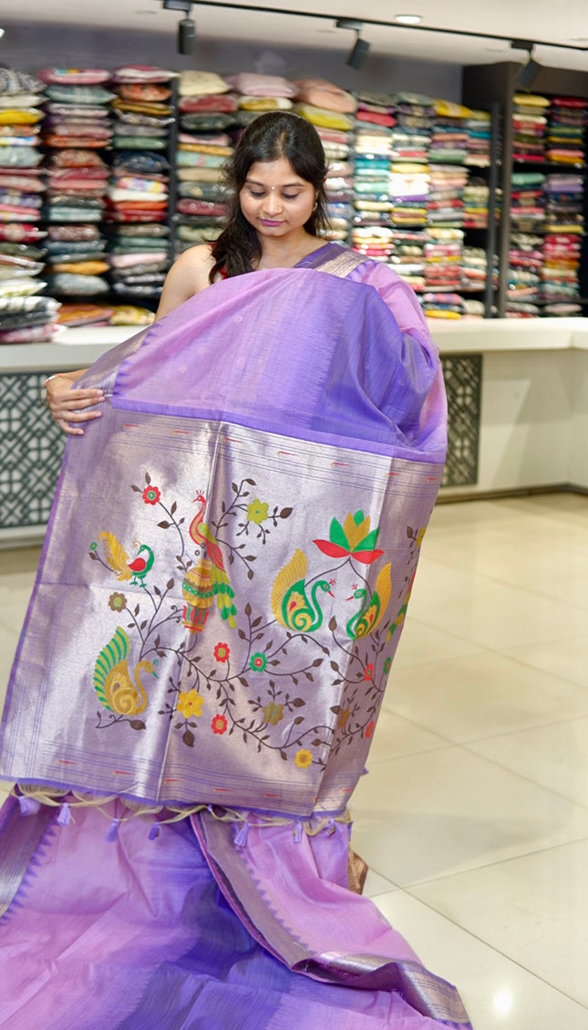 Lavender & Purple Cotton Silk Paithani Saree| CS12_2