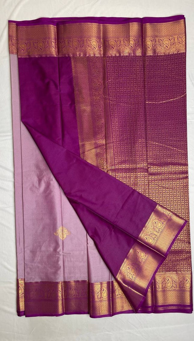 Lavender Semi Kanchipuram Silk Saree with Rich Zari Border|S1