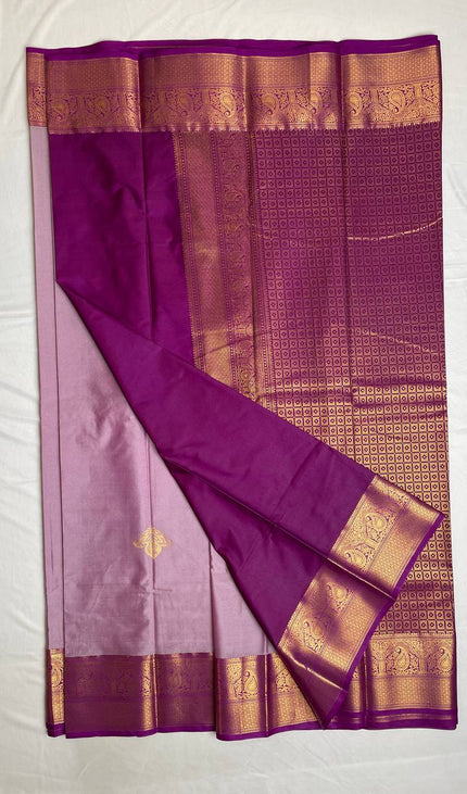 Lavender Semi Kanchipuram Silk Saree with Rich Zari Border|S1