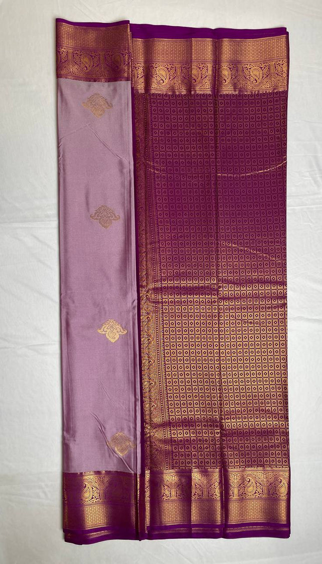 Lavender Semi Kanchipuram Silk Saree with Rich Zari Border|S1