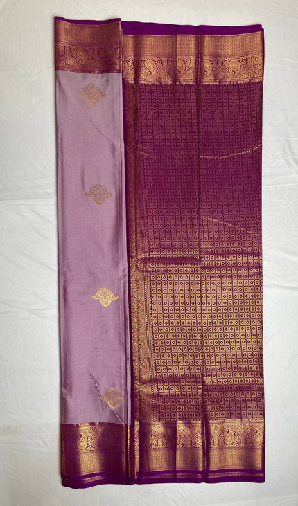 Lavender Semi Kanchipuram Silk Saree with Rich Zari Border|S1