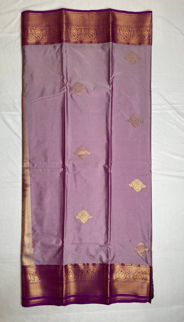 Lavender Semi Kanchipuram Silk Saree with Rich Zari Border|S1