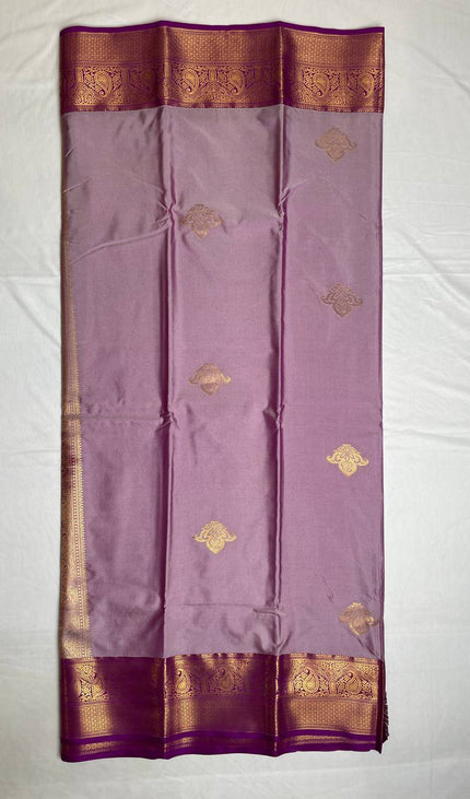 Lavender Semi Kanchipuram Silk Saree with Rich Zari Border|S1