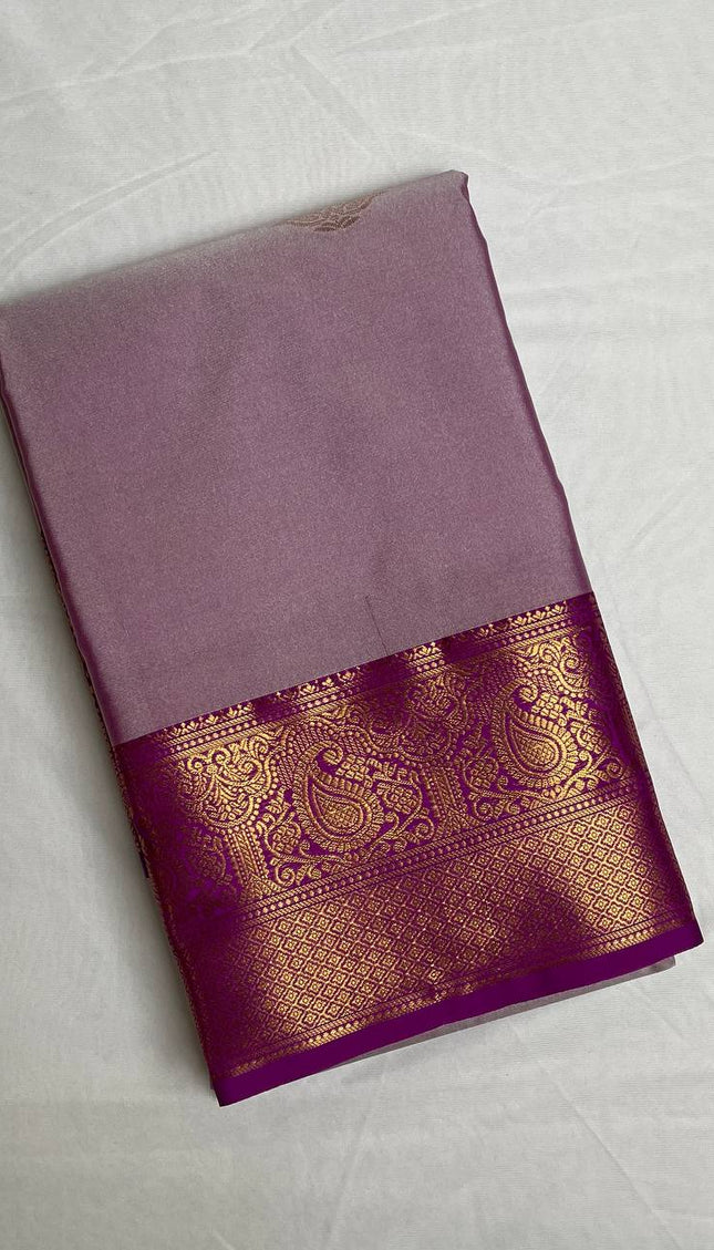 Lavender Semi Kanchipuram Silk Saree with Rich Zari Border|S1