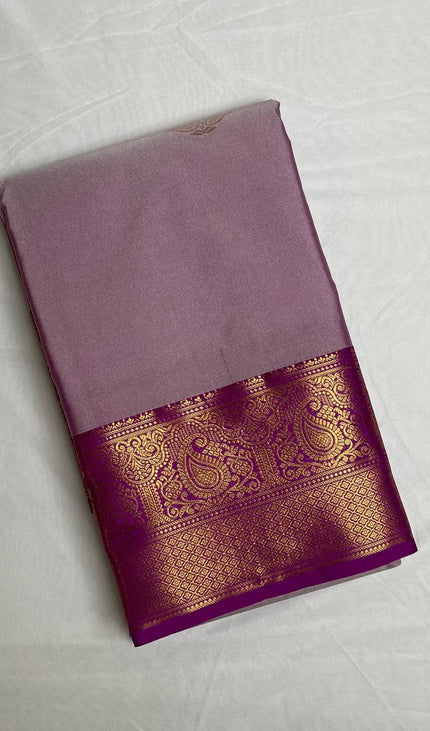 Lavender Semi Kanchipuram Silk Saree with Rich Zari Border|S1