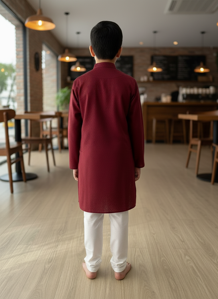 Maroon print Kurta with white Pajama Set For Boys | AS-K7