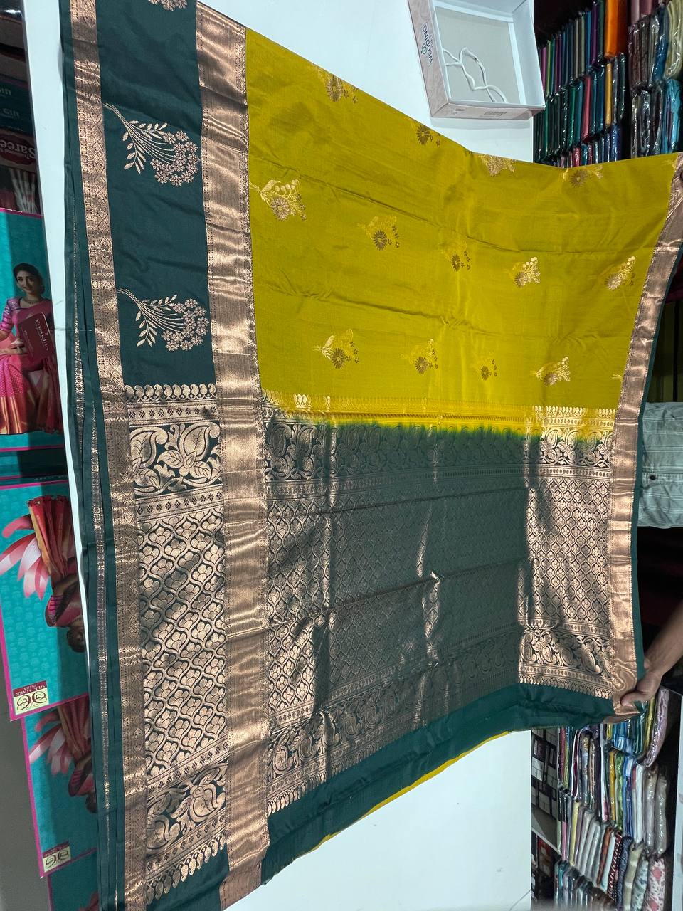 Mustard Kanchipuram Silk Saree With Butta Design| AS-00123