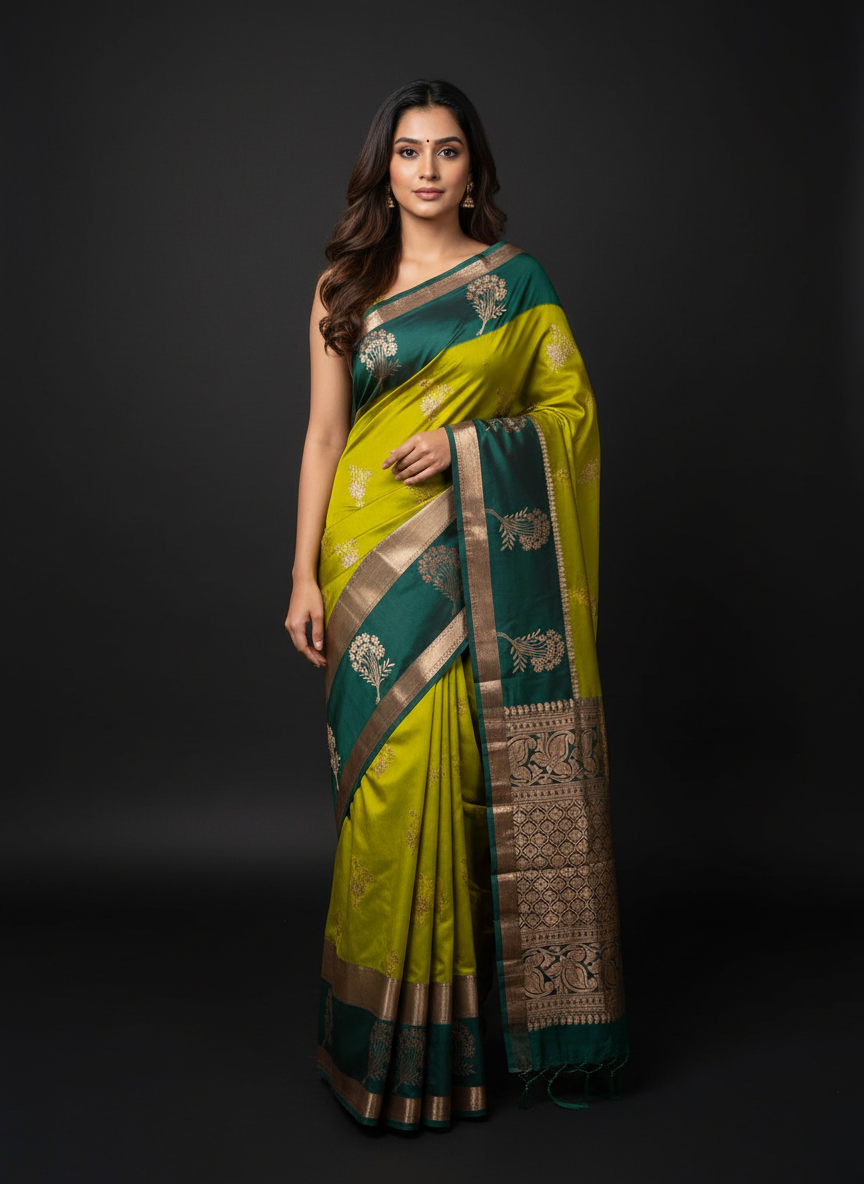 Mustard Kanchipuram Silk Saree With Butta Design| AS-00123