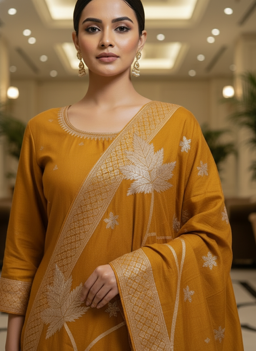 Elegant yellow Kurta Set with Banarasi Dupatta| AS-00204