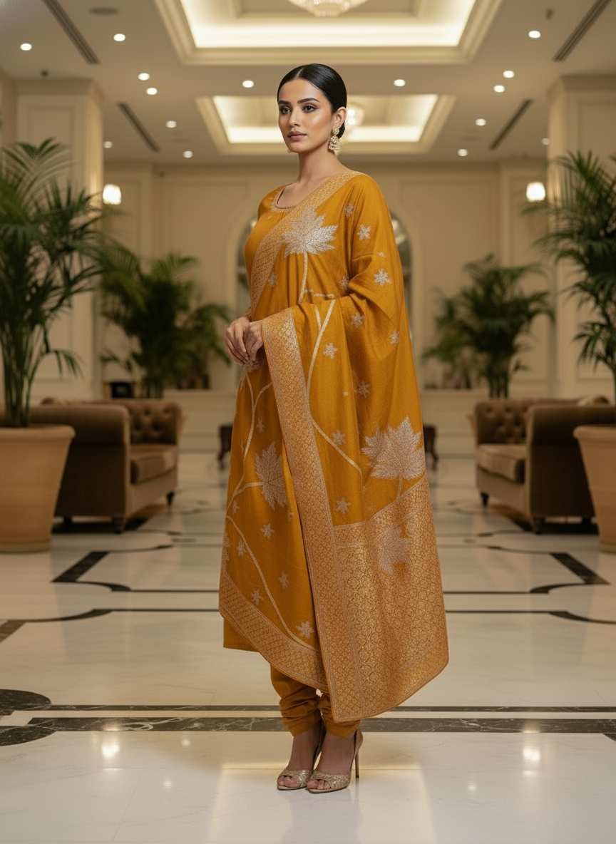 Elegant yellow Kurta Set with Banarasi Dupatta| AS-00204