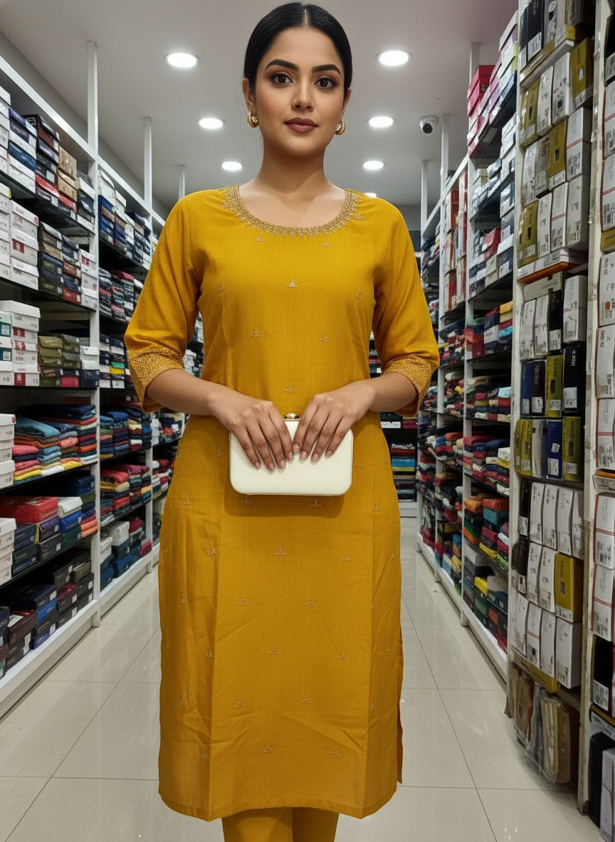 Elegant yellow Kurta Set with Banarasi Dupatta| AS-00204