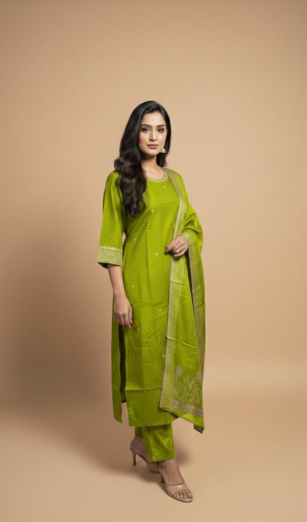 Green Vatican Fabric Kurta Set For Women|K22_3