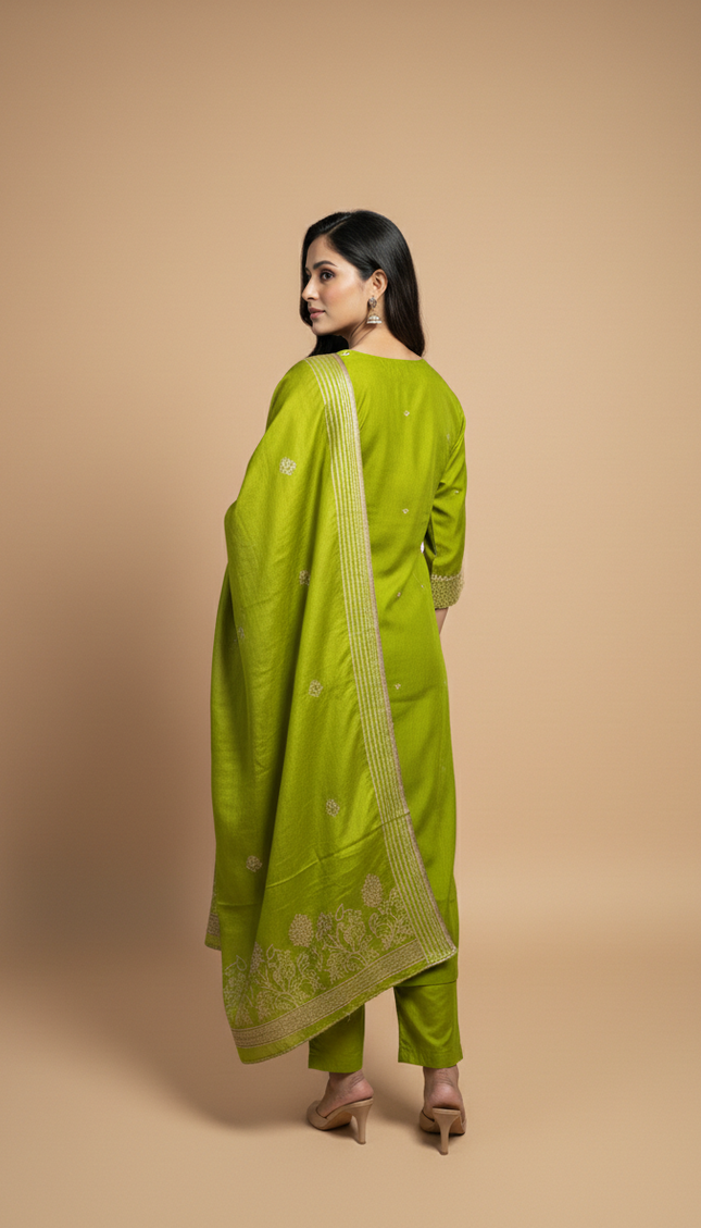 Green Vatican Fabric Kurta Set For Women|K22_3