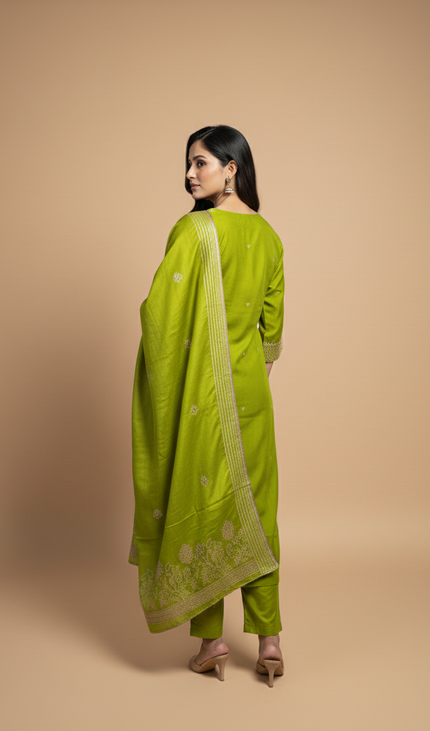 Green Vatican Fabric Kurta Set For Women|K22_3
