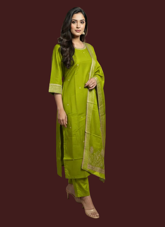 Green Vatican Fabric Kurta Set For Women|K22_3
