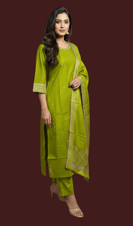 Green Vatican Fabric Kurta Set For Women|K22_3