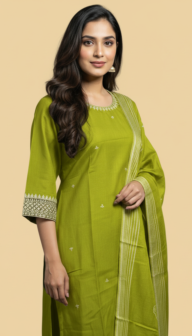 Green Vatican Fabric Kurta Set For Women|K22_3