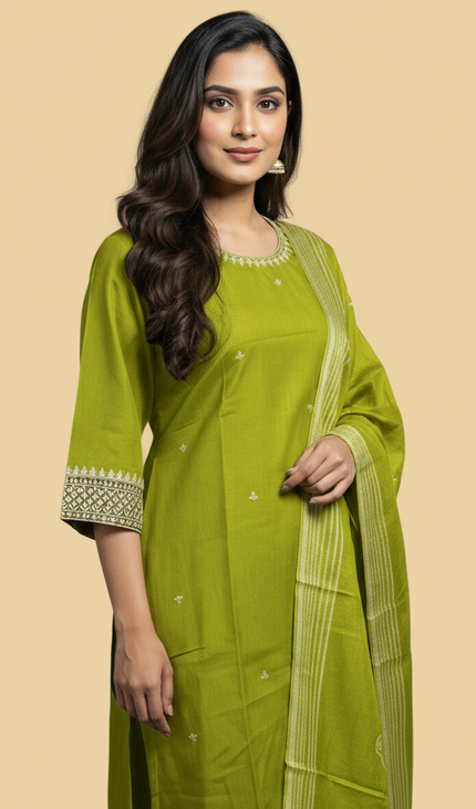 Green Vatican Fabric Kurta Set For Women|K22_3