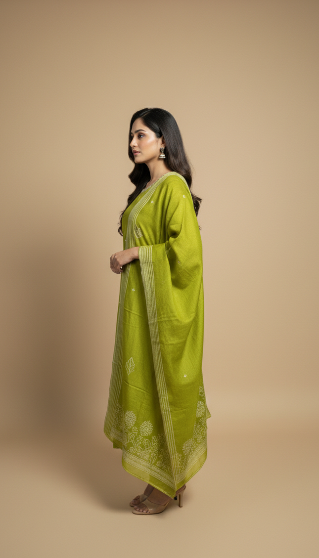 Green Vatican Fabric Kurta Set For Women|K22_3